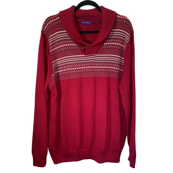 ALAN FLUSSER Men's XL Cowl Neck Cotton Red knit long sleeve pull on Sweater - Picture 1 of 6